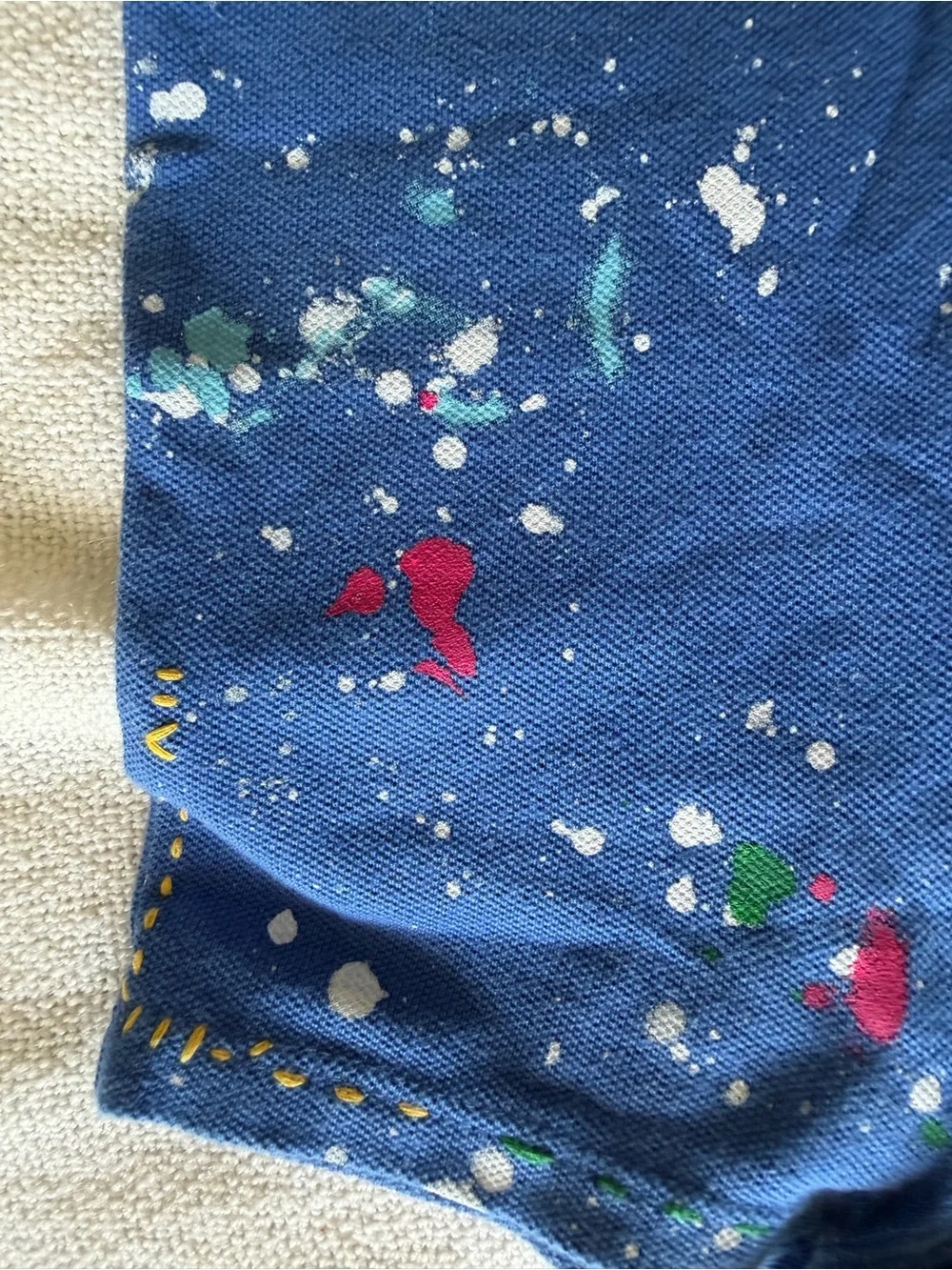 Ralph Lauren Royal Blue Polo Romper with Multicolor Paint Splatter